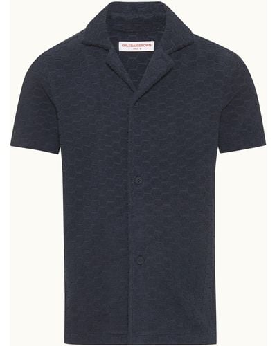 Orlebar Brown Atom Jacquard Relaxed Fit Capri Collar Cotton Towelling Shirt - Blue
