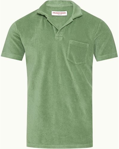 Orlebar Brown Tailored Fit Organic Cotton Towelling Resort Polo Shirt - Green