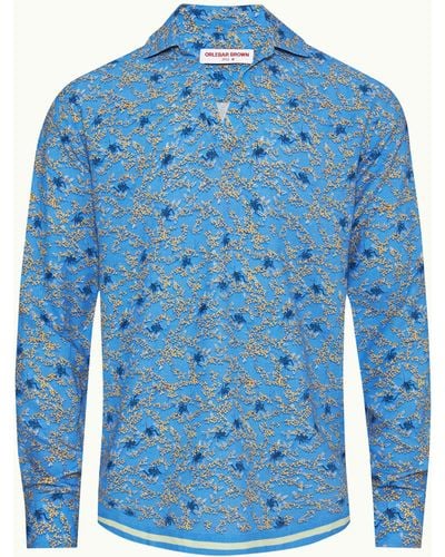 Orlebar Brown Wonder Full Print Classic Collar Relaxed Fit Overhead Shirt - Blue