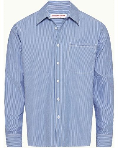 Orlebar Brown Relaxed Fit Classic Collar Washed Cotton Shirt Woven - Blue