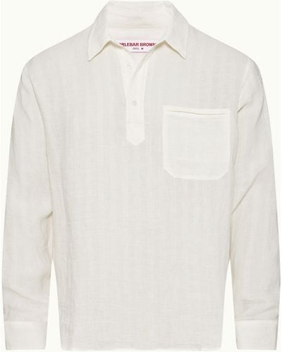 Orlebar Brown Linen Tonal Stripe Relaxed Fit Overhead Shirt Woven - White