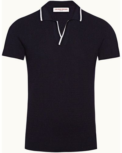 Orlebar Brown Stripe Tailored Fit Resort Collar Polo Shirt - Black