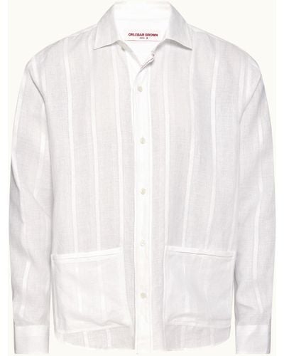 Orlebar Brown Tonal Waffle Stripe Linen Resort Overshirt Woven - White