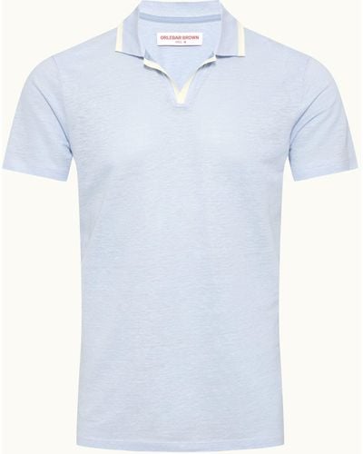 Orlebar Brown Resort Collar Linen Pique Polo Shirt - Blue