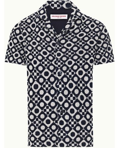 Orlebar Brown Domi Jacquard Capri Collar Cotton Towelling Shirt - Black