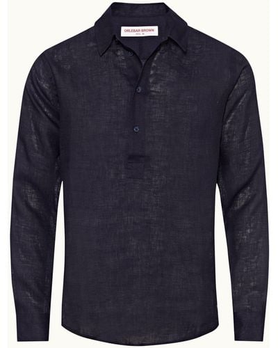 Orlebar Brown Classic Collar Overhead Linen Shirt - Blue