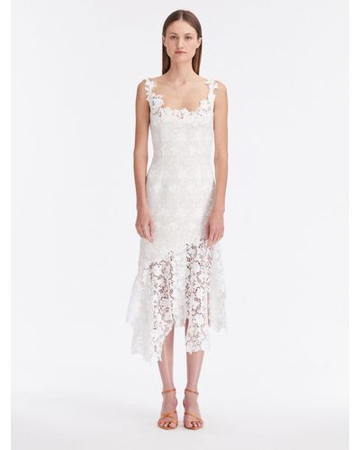 Oscar de la Renta Tweed & Gardenia Guipure Dress - White