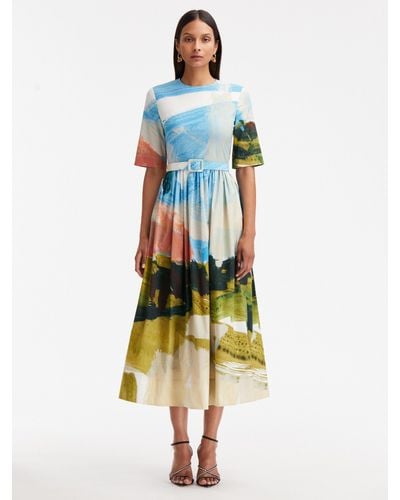 Oscar de la Renta Abstract Landscape Cotton Poplin Dress - Multicolor