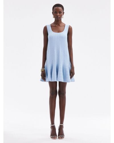 Oscar de la Renta Sequin Embroidered Knit Mini Dress - Blue
