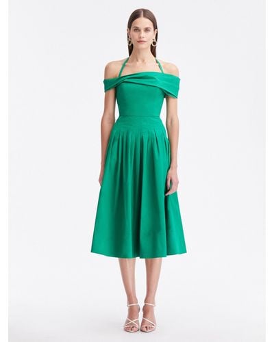 Oscar de la Renta Off Shoulder Halter Cotton Dress - Green