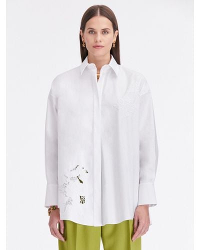 Oscar de la Renta Gardenia Threadwork Cotton Twill Tunic - White