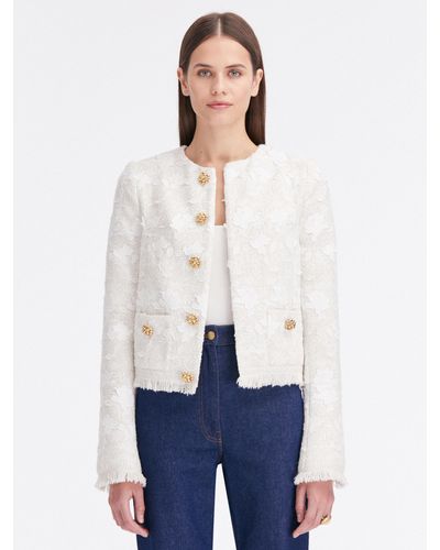Oscar de la Renta Gardenia Embroidered Tweed Jacket - White