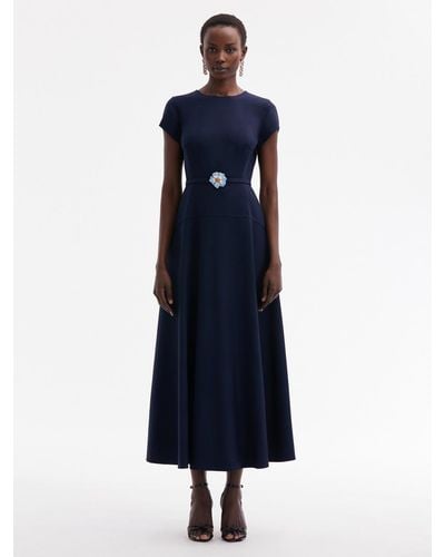 Oscar de la Renta Floral Belt Maxi Dress - Blue