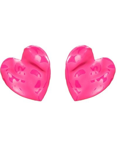 Oscar de la Renta Enamel Heart Earrings - Pink