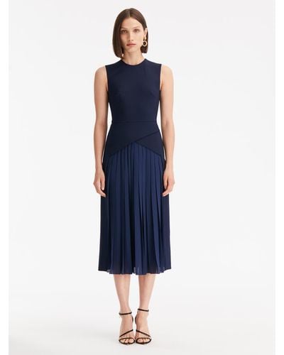 Oscar de la Renta Pleated Skirt Stretch-wool Dress - Blue