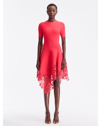 Oscar de la Renta Gardenia Guipure Lace Knit Dress - Red