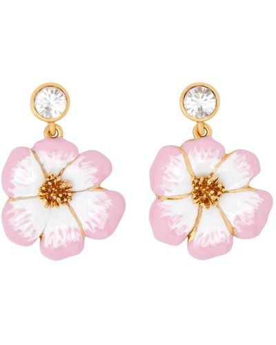 Oscar de la Renta Enamel Flower Drop Earrings - Pink