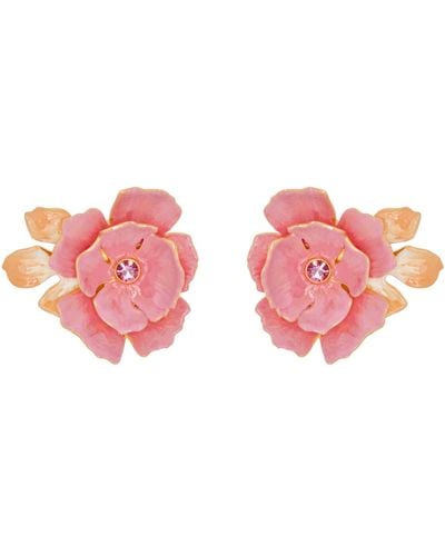 Oscar de la Renta Enamel Gardenia Earrings - Pink