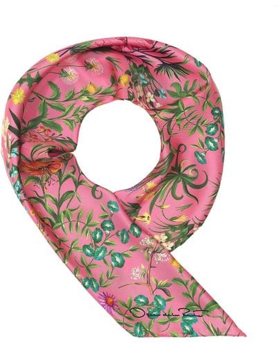 Oscar de la Renta Floral Tapestry Silk Twill Scarf - Pink