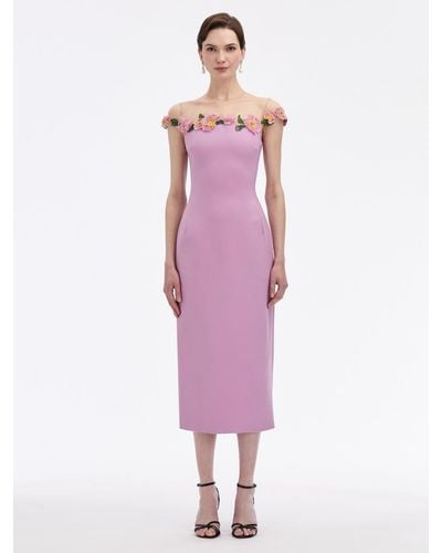 Oscar de la Renta Poppies Illusion Neck Pencil Dress - Pink