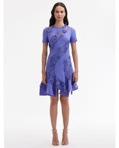 Oscar de la Renta Floral Guipure Asymmetrical Dress - Blue