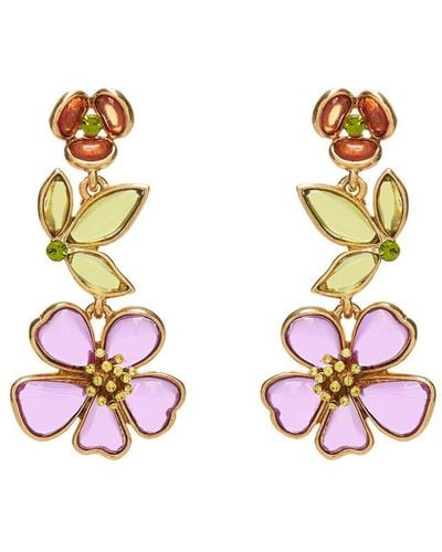 Oscar de la Renta Cloudy Resin Floral Chandelier Earrings - Metallic