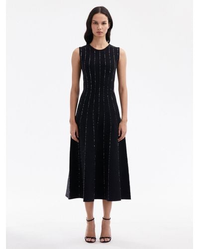 Oscar de la Renta Sequin Embroidered Knit Dress - Black