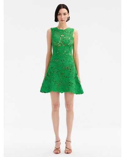 Oscar de la Renta Birdsnest Poppies Crochet Dress - Green