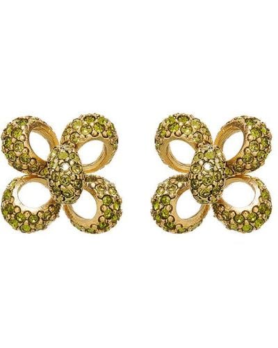Oscar de la Renta Small Crystal Clover Earrings - Metallic