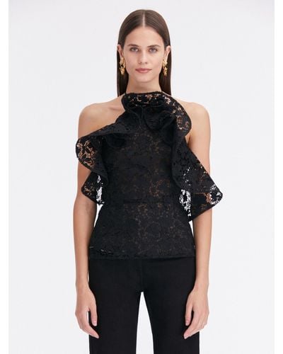 Oscar de la Renta Gardenia Guipure Ruffle Blouse - Black