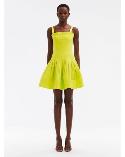 Oscar de la Renta Pleated Cotton Poplin Mini Dress - Yellow