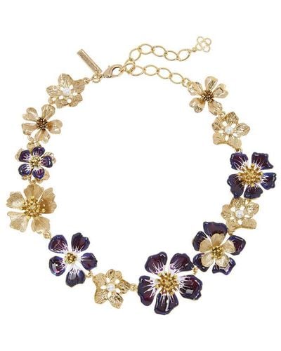 Oscar de la Renta Hand-painted Flower Necklace - Metallic
