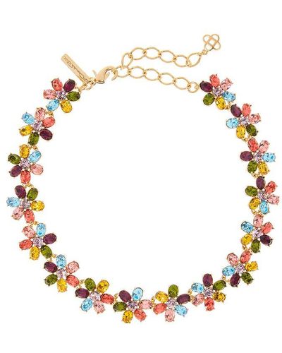 Oscar de la Renta Multi Floral Crystal Necklace - Metallic