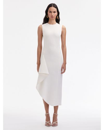 Oscar de la Renta Draped Asymmetrical Wool Dress - White