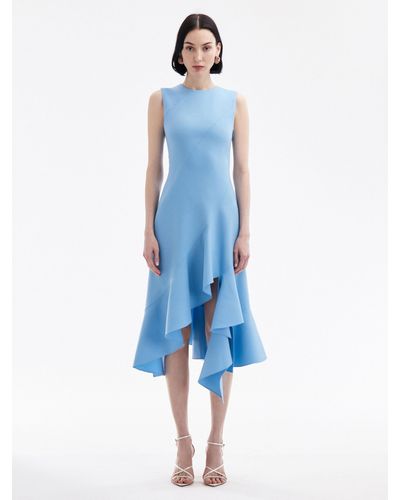 Oscar de la Renta Asymmetrical Hem Wool Dress - Blue