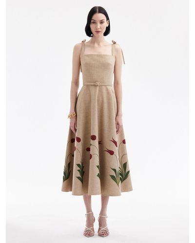 Oscar de la Renta Marbled Tulip Canvas Dress - Natural