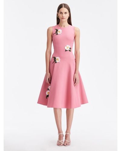 Oscar de la Renta Camellia Threadwork Midi Dress - Pink