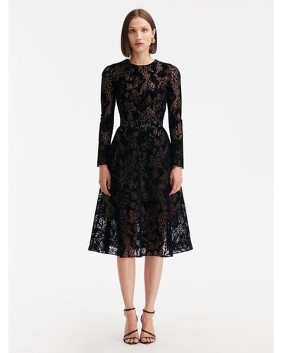 Oscar de la Renta Flocked Floral Lace Dress - Black