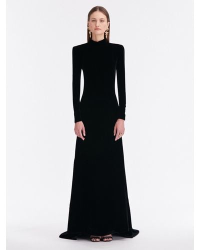 Oscar de la Renta Mock Neck Velvet Gown - Black