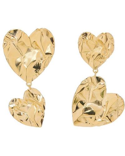 Oscar de la Renta Stacked Crushed Heart Earrings - Metallic