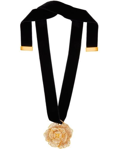 Oscar de la Renta Gardenia Pendant Velvet Necklace - Black