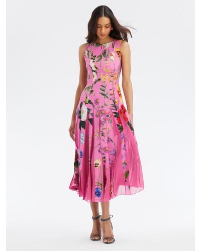 Oscar de la Renta Sleeveless Multicolor Floral Inset Dress - Pink