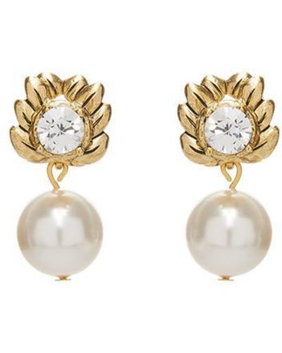 Oscar de la Renta Crystal Pearl Drop Earrings - White