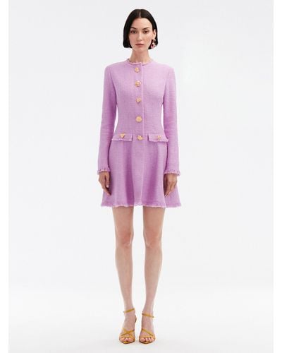 Oscar de la Renta Zip Front Cotton Tweed Dress - Purple