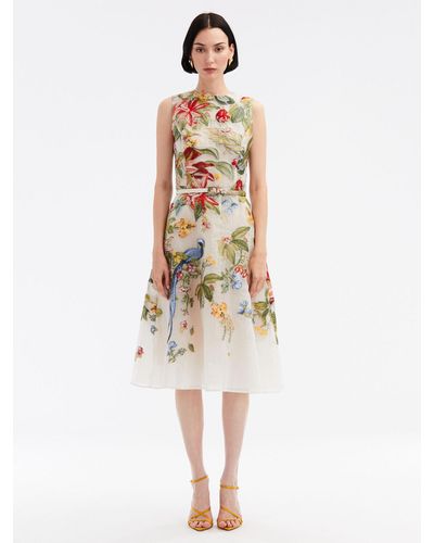 Oscar de la Renta Flora & Fauna Fil Coupé Dress - White