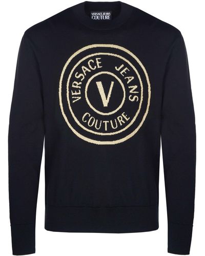 Versace Strickpullover Jeans Couture Pullover schwarz-gold - Blau