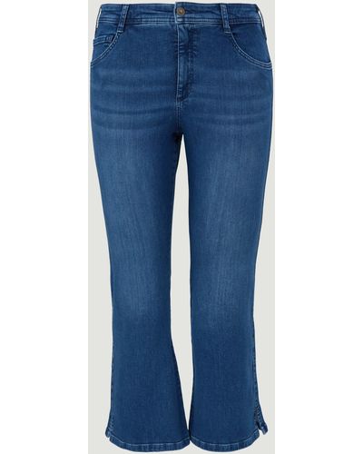TRIANGL Stoffhose Ankle-Jeans / Slim Fit / Mid Rise / Flared Leg Kontrast-Details - Blau