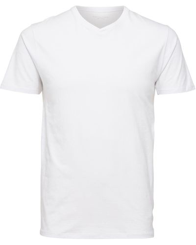 SELECTED T-Shirt SLHNEWPIMA SS V-NECK TEE B - Weiß