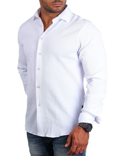 Carisma Langarmhemd Hemd trendige Riffel Optik retro Look stretch 8596 Regular Kentkragen Langarm Uni - Weiß