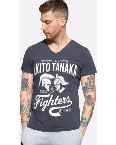 Akito Tanaka T-Shirt Gladiator Fighters mit coolem Kontrast-Print - Blau